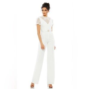 NWOT IEENA FOR MAC DUGGAL
White Belted Illusion High Neck Cap Sleeve Jumpsuit 2